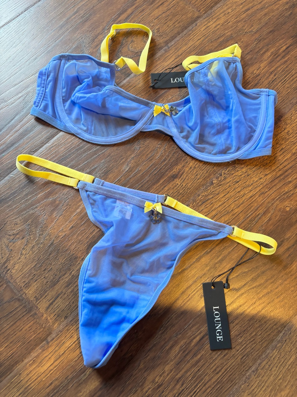 Blue Mesh Bra with Yellow Straps